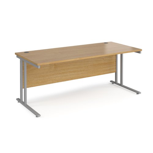 Maestro 25 straight desk 1800mm x 800mm - silver cantilever leg frame, oak top