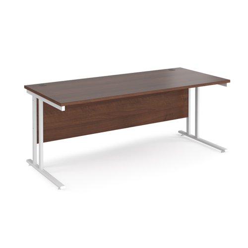 Office Desk 1800mm Rectangular Desk With Cantilever Leg Walnut Tops With White Frames Maestro 25