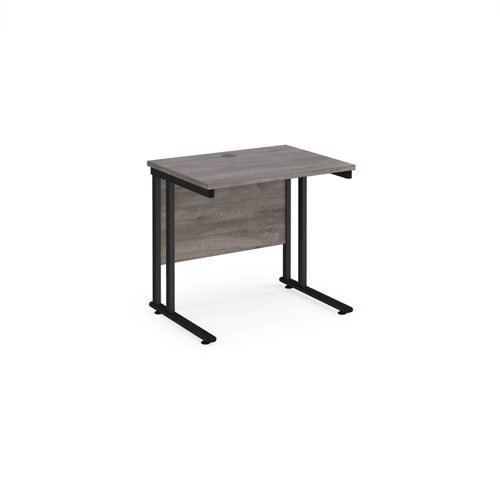 Maestro 25 straight desk 800mm x 600mm - black cantilever leg frame, grey oak top