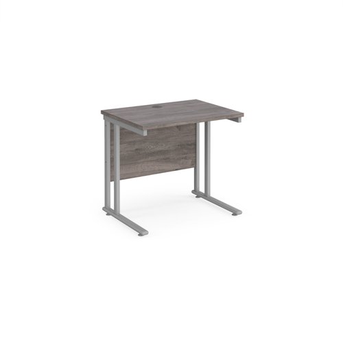 Maestro 25 straight desk 800mm x 600mm - silver cantilever leg frame, grey oak top