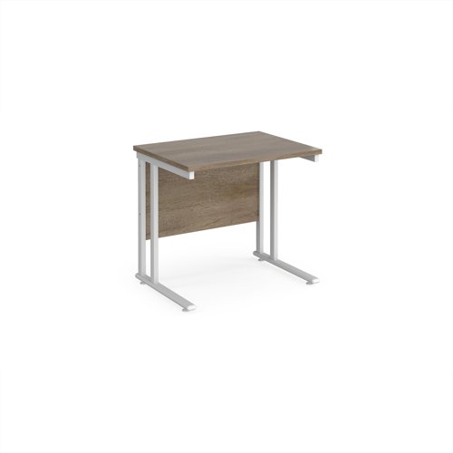Maestro 25 straight desk 800mm x 600mm - white cantilever leg frame, Nebraska oak top