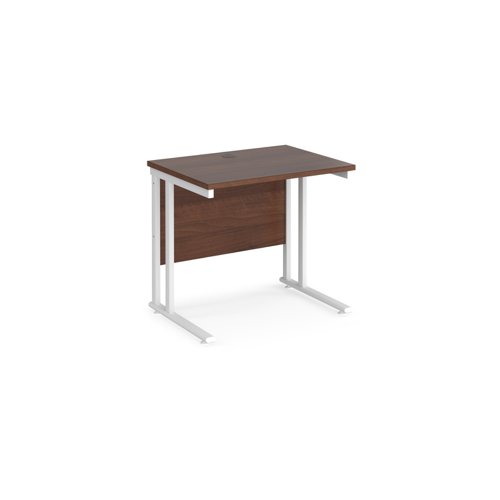 Maestro 25 Straight Desk 800mm X 600mm White Cantilever Leg Frame Walnut Top