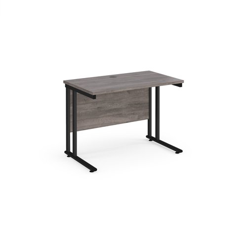 Maestro 25 straight desk 1000mm x 600mm - black cantilever leg frame, grey oak top