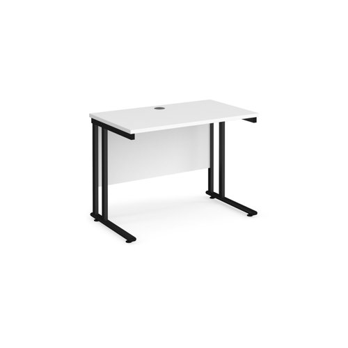 Maestro 25 straight desk 1000mm x 600mm - black cantilever leg frame, white top
