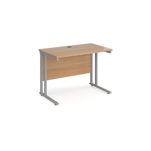 Office Desk 1000mm Rectangular Desk With Cantilever Leg Beech Tops With Silver Frames 600mm Depth Maestro 25