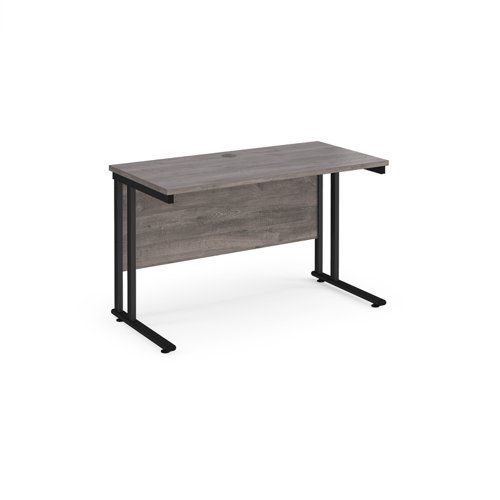 Maestro 25 straight desk 1200mm x 600mm - black cantilever leg frame, grey oak top MC612KGO Buy online at Office 5Star or contact us Tel 01594 810081 for assistance