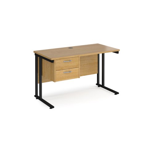Maestro 25 straight desk 1200mm x 600mm with 2 drawer pedestal - black cantilever leg frame, oak top
