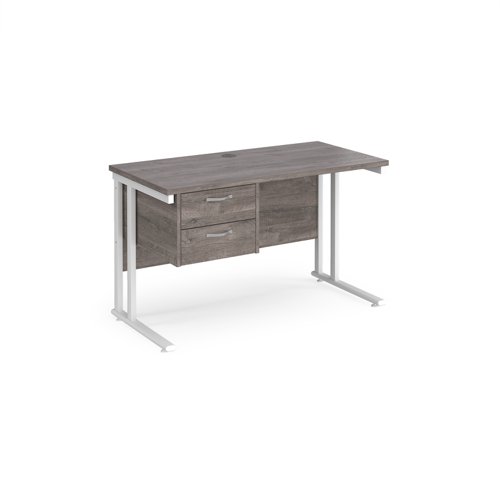 Maestro 25 Straight Desk 1200mm X 600mm With 2 Drawer Pedestal White Cantilever Leg Frame Leg Grey Oak Top