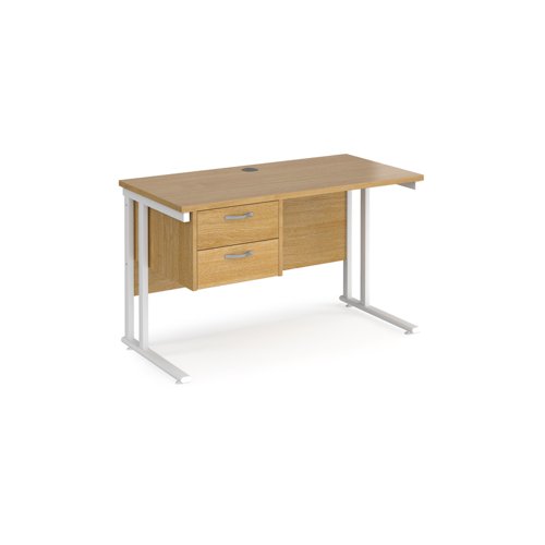 Office Desk Rectangular Desk 1200mm With Pedestal Oak Top With White Frame 600mm Depth Maestro 25 Mc612p2who