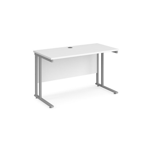 Maestro 25 Sl Silver Double Upright Cantilever Desk 1200W X 600D White 25mm Top 18mm Back Panel