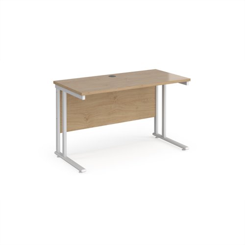 Maestro 25 straight desk 1200mm x 600mm - white cantilever leg frame, Kendal oak top