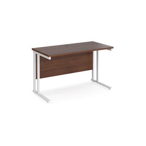 Maestro 25 straight desk 1200mm x 600mm - white cantilever leg frame, walnut top