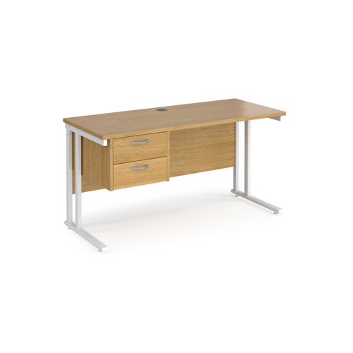 Office Desk Rectangular Desk 1400mm With Pedestal Oak Top With White Frame 600mm Depth Maestro 25 Mc614p2who