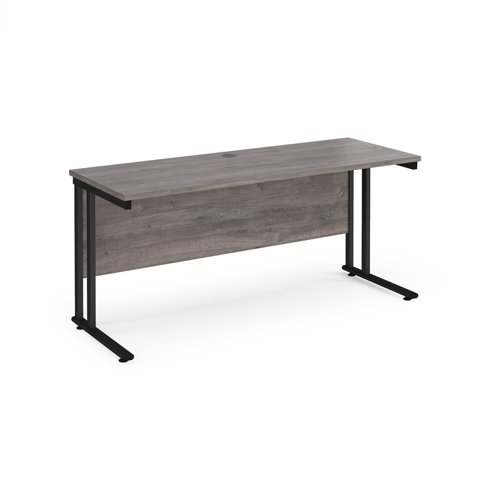 Maestro 25 straight desk 1600mm x 600mm - black cantilever leg frame, grey oak top