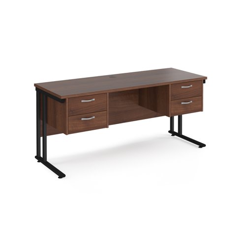 Office Desk Rectangular Desk 1600mm With Double Pedestal Walnut Top With Black Frame 600mm Depth Maestro 25 Mc616p22kw