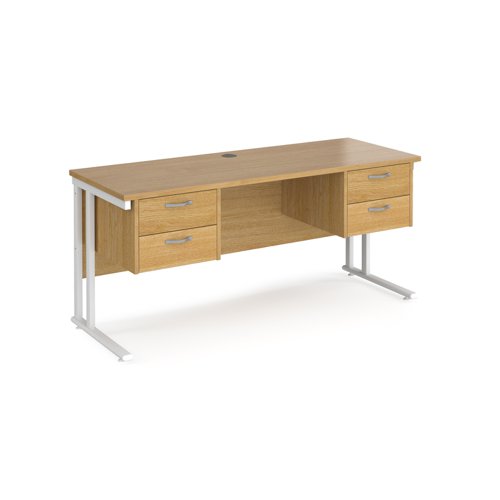 Office Desk Rectangular Desk 1600mm With Double Pedestal Oak Top With White Frame 600mm Depth Maestro 25 Mc616p22who