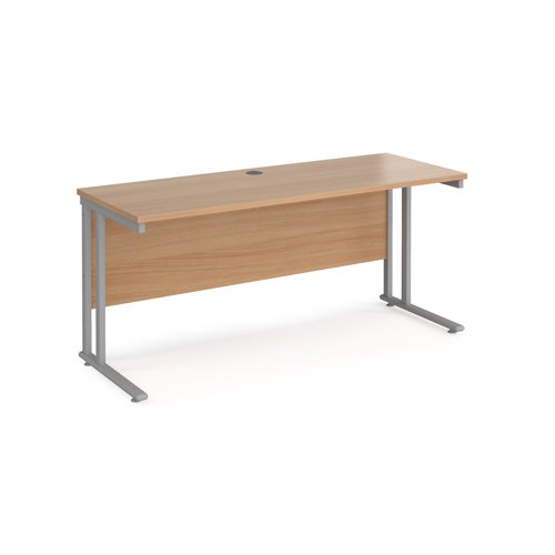 Maestro 25 Sl Silver Double Upright Cantilever Desk 1600W X 600D Beech 25mm Top 18mm Back Panel