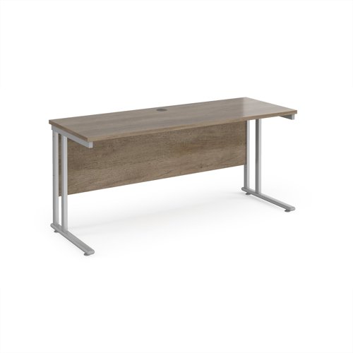 Maestro 25 straight desk 1600mm x 600mm - silver cantilever leg frame, Nebraska oak top