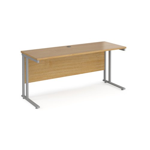 Maestro 25 straight desk 1600mm x 600mm - silver cantilever leg frame, oak top