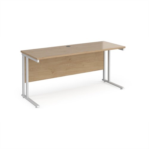 Maestro 25 straight desk 1600mm x 600mm - white cantilever leg frame, Kendal oak top