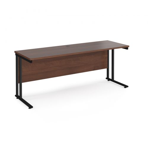 Maestro 25 straight desk 1800mm x 600mm - black cantilever leg frame and walnut top