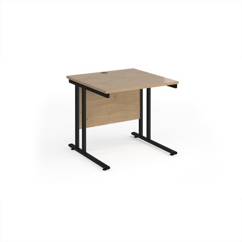 Maestro 25 straight desk 800mm x 800mm - black cantilever leg frame, Kendal oak top