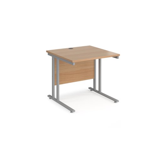 Maestro 25 Sl Silver Double Upright Cantilever Desk 800W X 800D Beech 25mm Top 18mm Back Panel