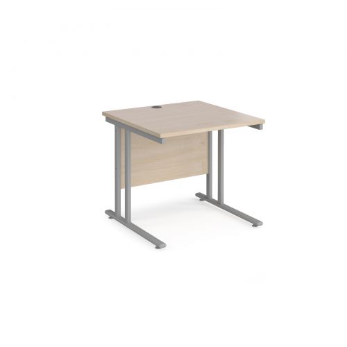 Maestro 25 straight desk 800mm x 800mm - silver cantilever leg frame and maple top