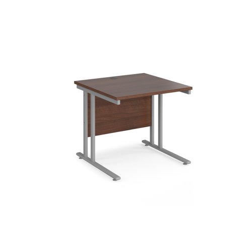 Maestro 25 straight desk 800mm x 800mm - silver cantilever leg frame, walnut top