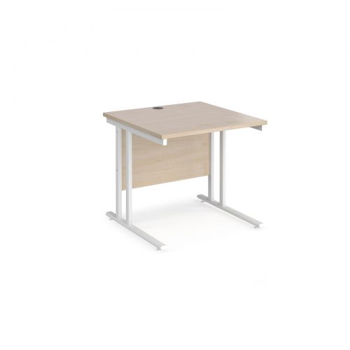 Maestro 25 straight desk 800mm x 800mm - white cantilever leg frame and maple top