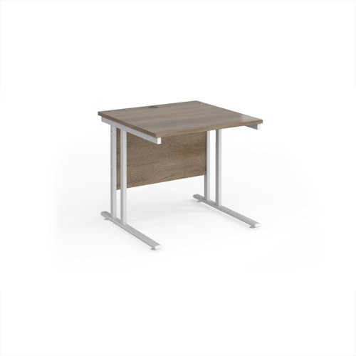 Maestro 25 straight desk 800mm x 800mm - white cantilever leg frame, Nebraska oak top