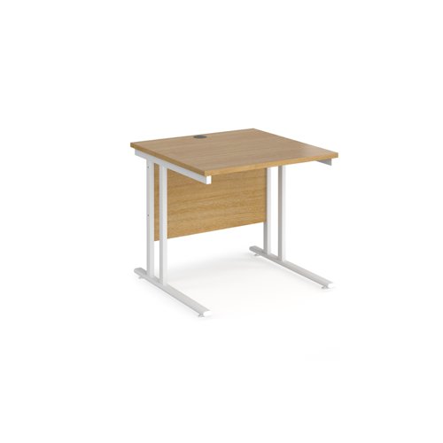 Maestro 25 straight desk 800mm x 800mm - white cantilever leg frame and oak top