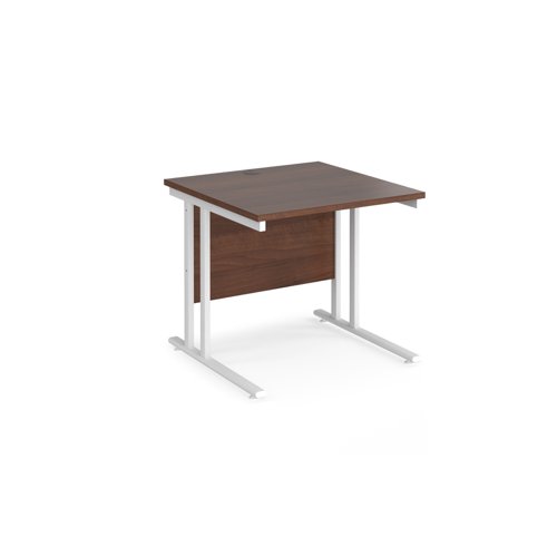 Maestro 25 straight desk 800mm x 800mm - white cantilever leg frame, walnut top