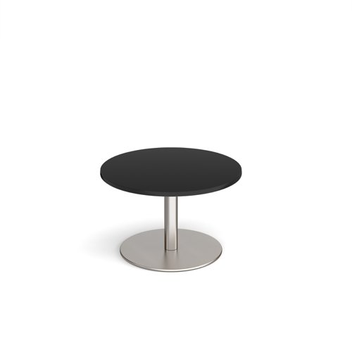 Monza circular coffee table with flat round brushed steel base 800mm - Black