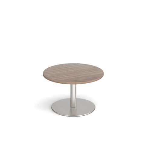 Monza circular coffee table with flat round brushed steel base 800mm - barcelona walnut MCC800-BS-BW Buy online at Office 5Star or contact us Tel 01594 810081 for assistance