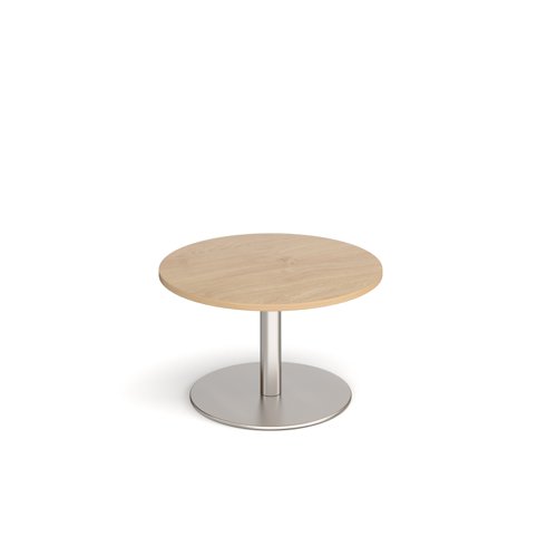 Monza circular coffee table with flat round brushed steel base 800mm - Kendal oak