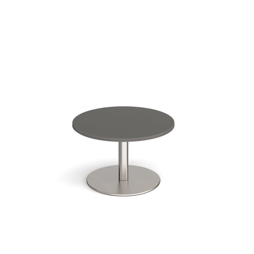 Monza circular coffee table with flat round brushed steel base 800mm - Onyx Grey