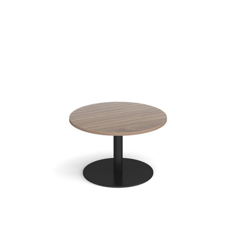 Monza circular coffee table with flat round black base 800mm - Barcelona walnut