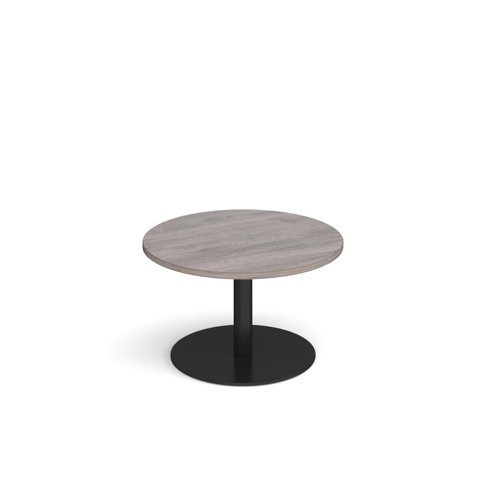 Monza circular coffee table with flat round black base 800mm - grey oak MCC800-K-GO Buy online at Office 5Star or contact us Tel 01594 810081 for assistance