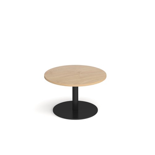 Monza circular coffee table with flat round black base 800mm - Kendal oak