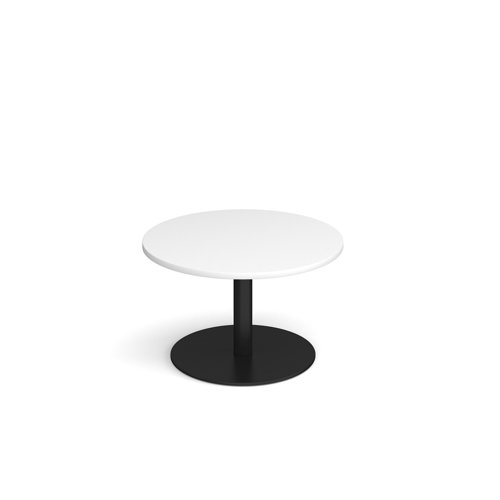 Monza circular coffee table with flat round black base 800mm - white MCC800-K-WH Buy online at Office 5Star or contact us Tel 01594 810081 for assistance