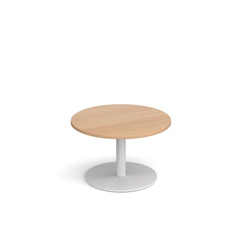 Monza circular coffee table with flat round white base 800mm - beech Reception Tables MCC800-WH-B