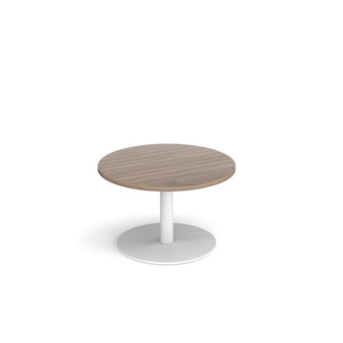 Monza circular coffee table with flat round white base 800mm - barcelona walnut MCC800-WH-BW Buy online at Office 5Star or contact us Tel 01594 810081 for assistance