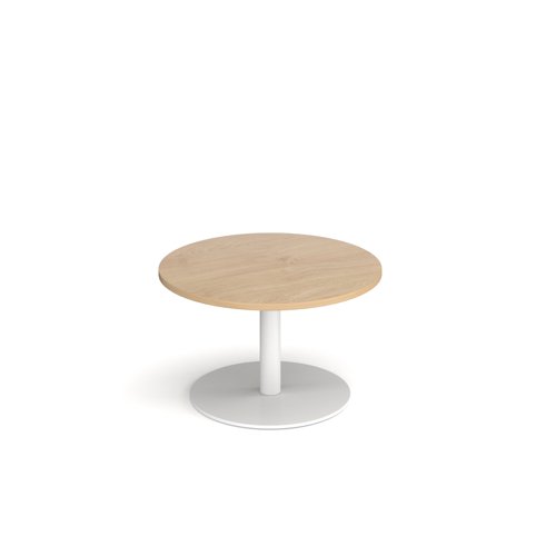 Monza circular coffee table with flat round white base 800mm - kendal oak
