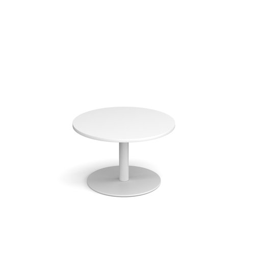 Monza circular coffee table with flat round white base 800mm - white MCC800-WH-WH Buy online at Office 5Star or contact us Tel 01594 810081 for assistance