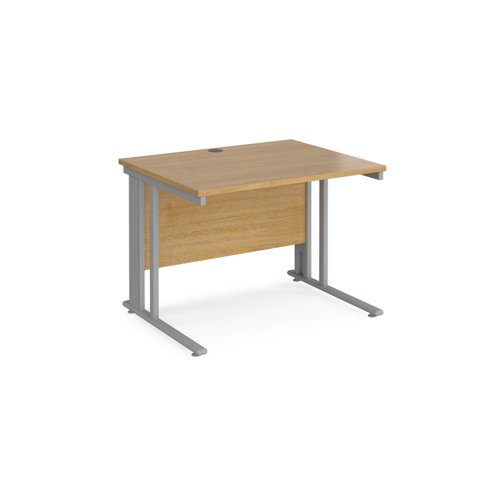 Maestro 25 straight desk 1000mm x 800mm - silver cable managed leg frame, oak top