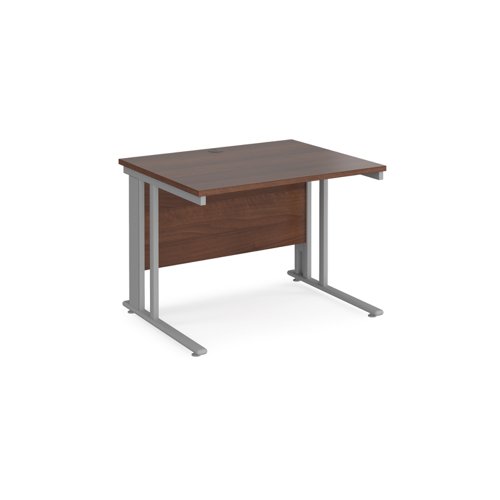 Maestro 25 straight desk 1000mm x 800mm - silver cable managed leg frame, walnut top