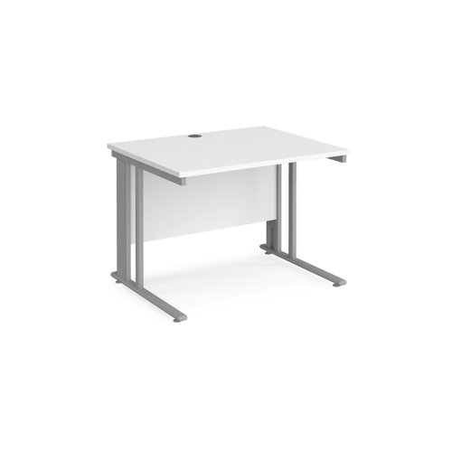 Maestro 25 straight desk 1000mm x 800mm - silver cable managed leg frame, white top