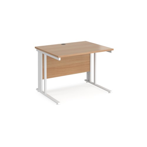 Maestro 25 straight desk 1000mm x 800mm - white cable managed leg frame, beech top