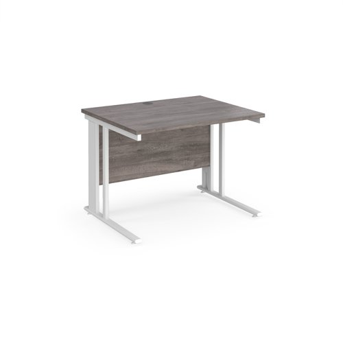 Maestro 25 straight desk 1000mm x 800mm - white cable managed leg frame, grey oak top